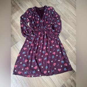 New With Tags - Express - Burgundy Floral Long-Sleeve Dress